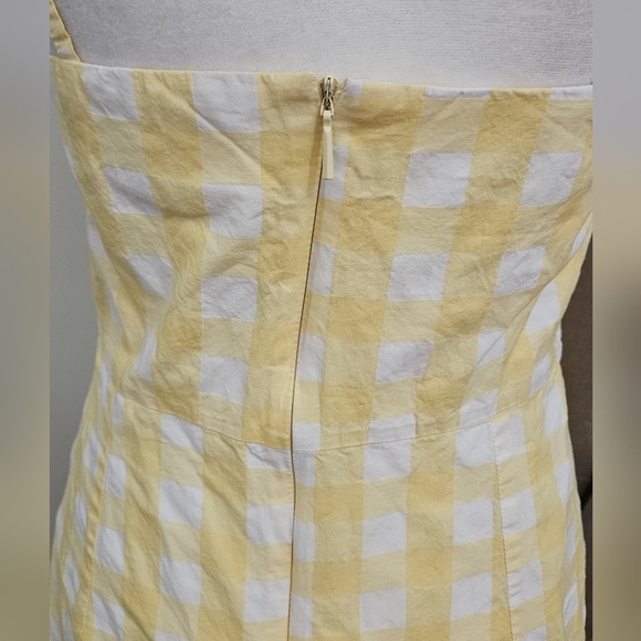 MANGO Gingham Check Bow Mini Thin Strap Dress In Butter Yellow/white. Size SM - Picture 15 of 16